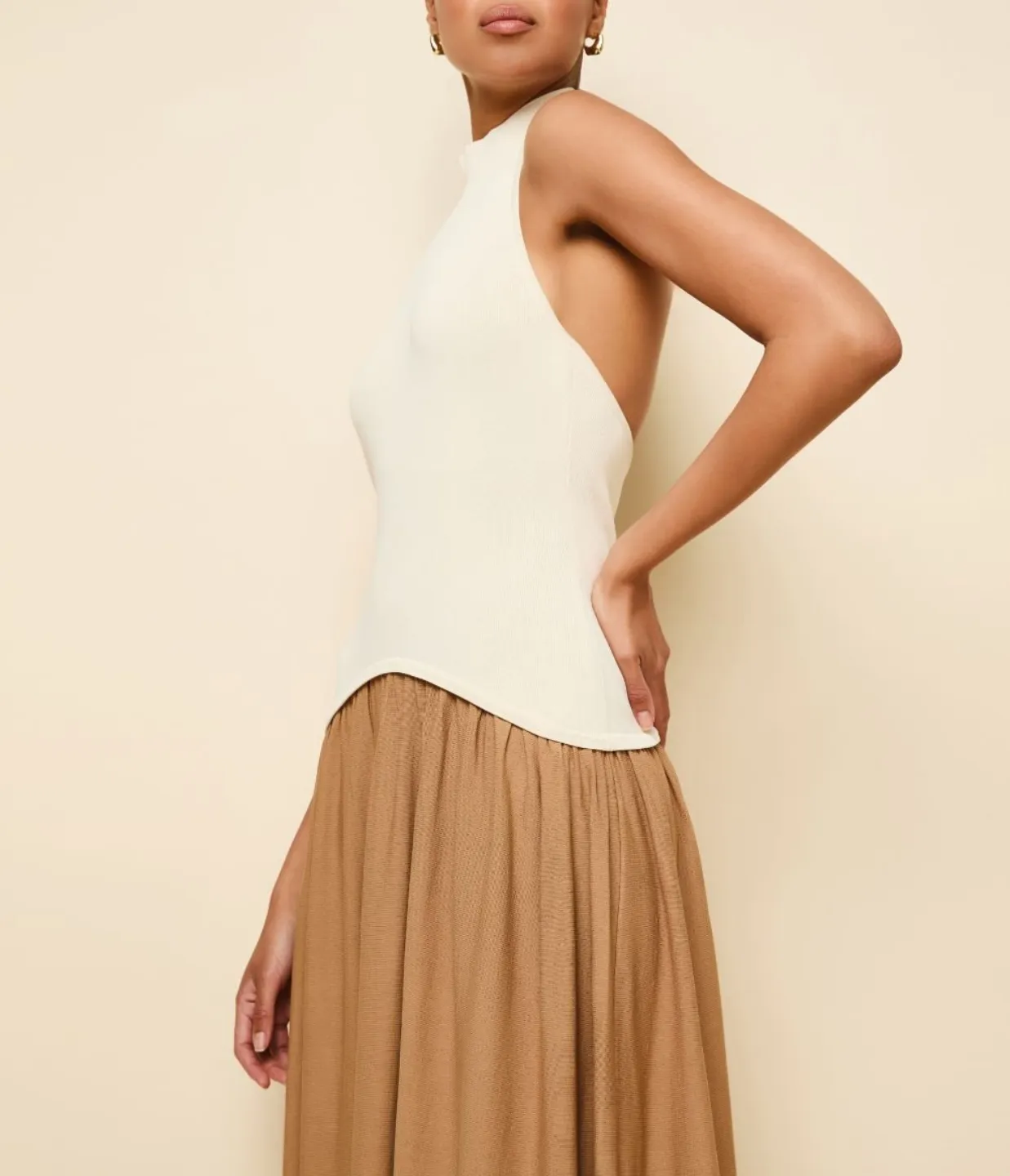 The Halter Soglio Dress in Ecru Camel