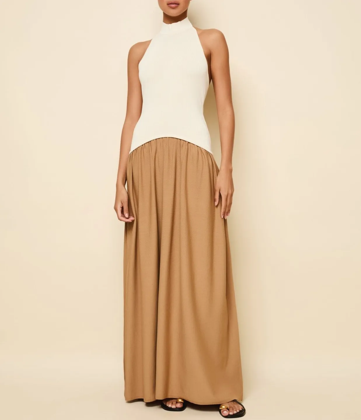 The Halter Soglio Dress in Ecru Camel