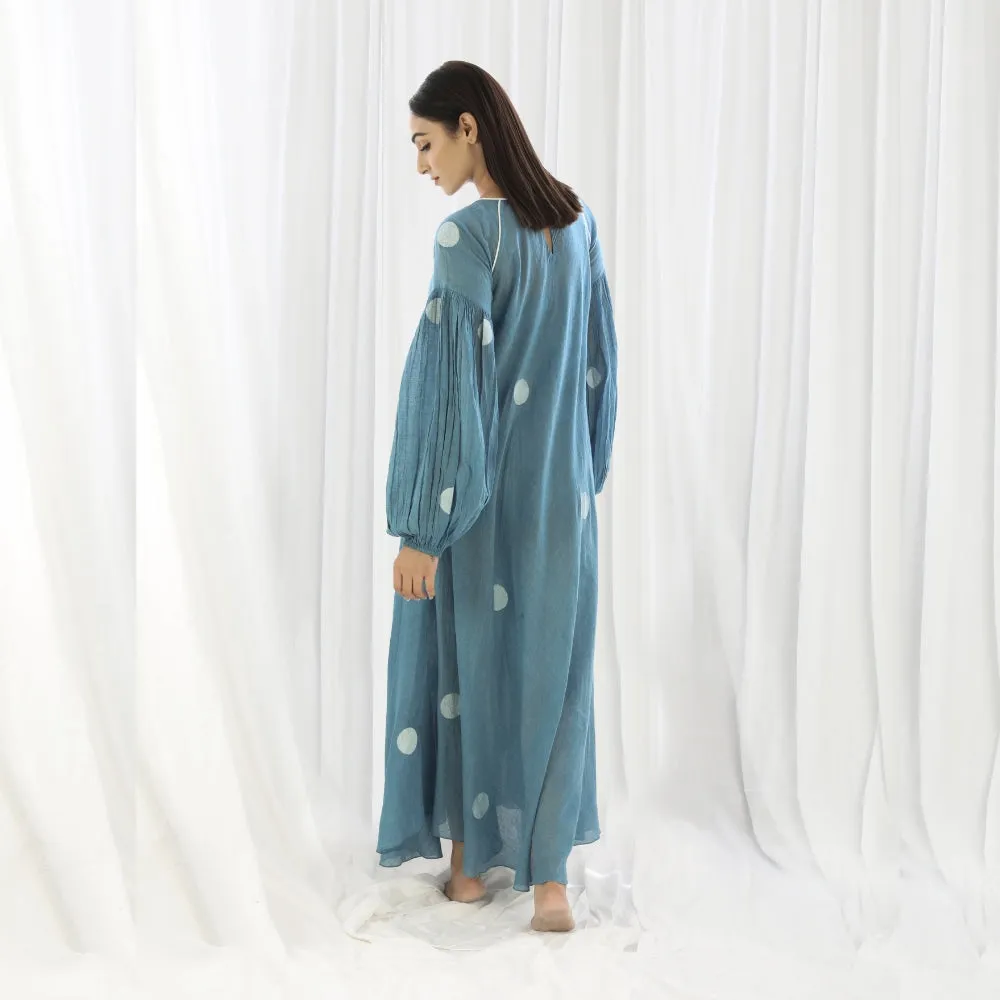 Turkish Blue Bishop Sleeve Maxi Dress For Women | Classy Look | Party Wear