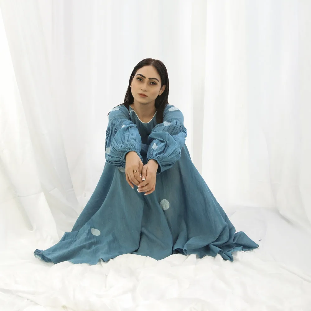 Turkish Blue Bishop Sleeve Maxi Dress For Women | Classy Look | Party Wear