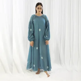 Turkish Blue Bishop Sleeve Maxi Dress For Women | Classy Look | Party Wear