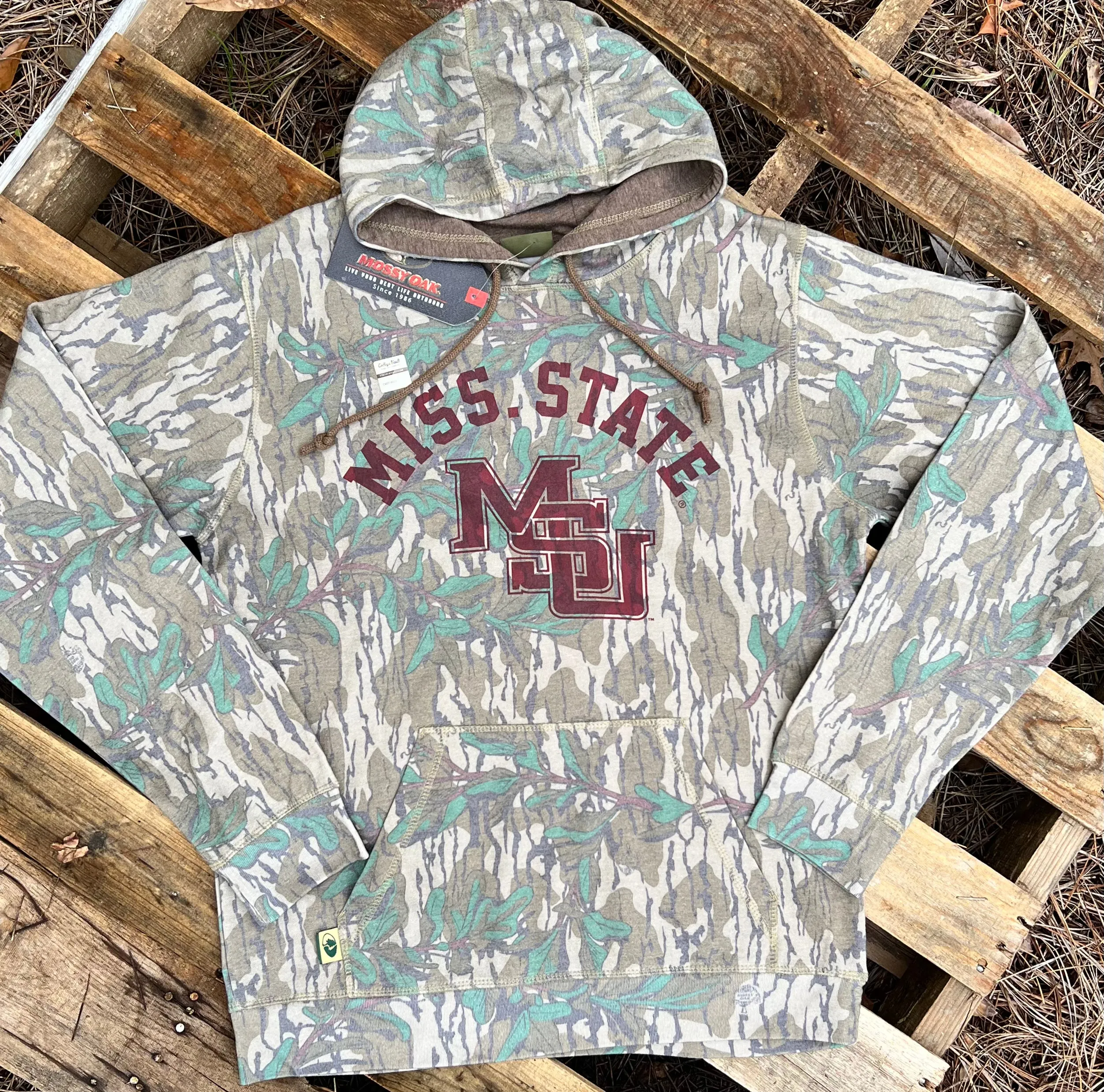Vault Mossy Oak  MSU Washed Out Triblend Hoodie - Original Bottomland