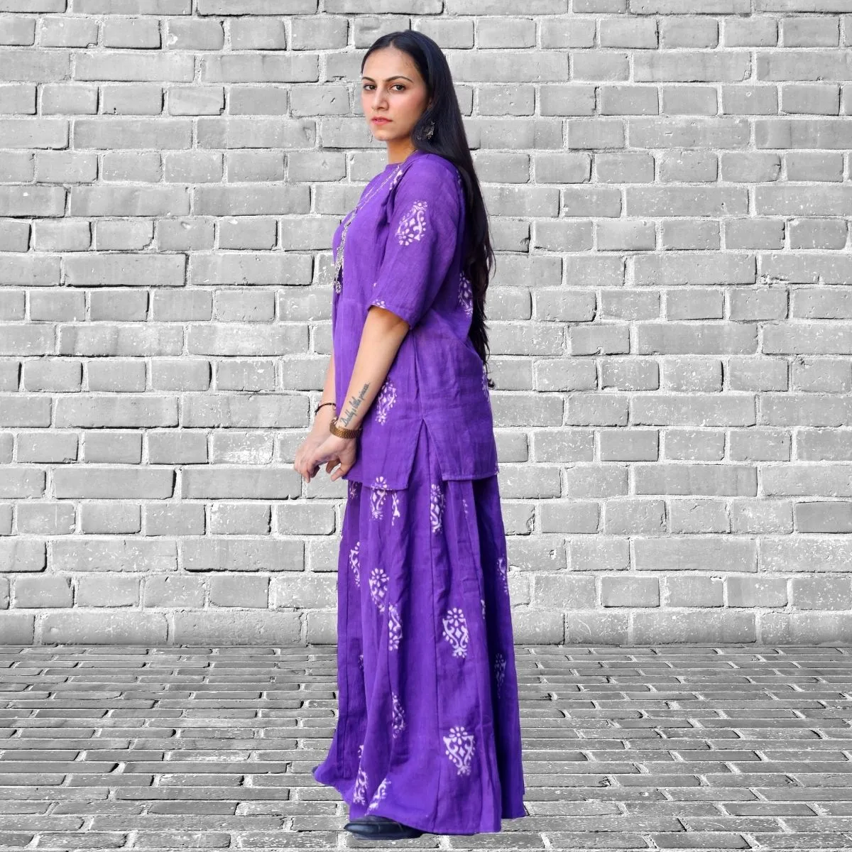 Violet Kurta and Sharara Set For Women | Festive Apt | Hand Block Printed