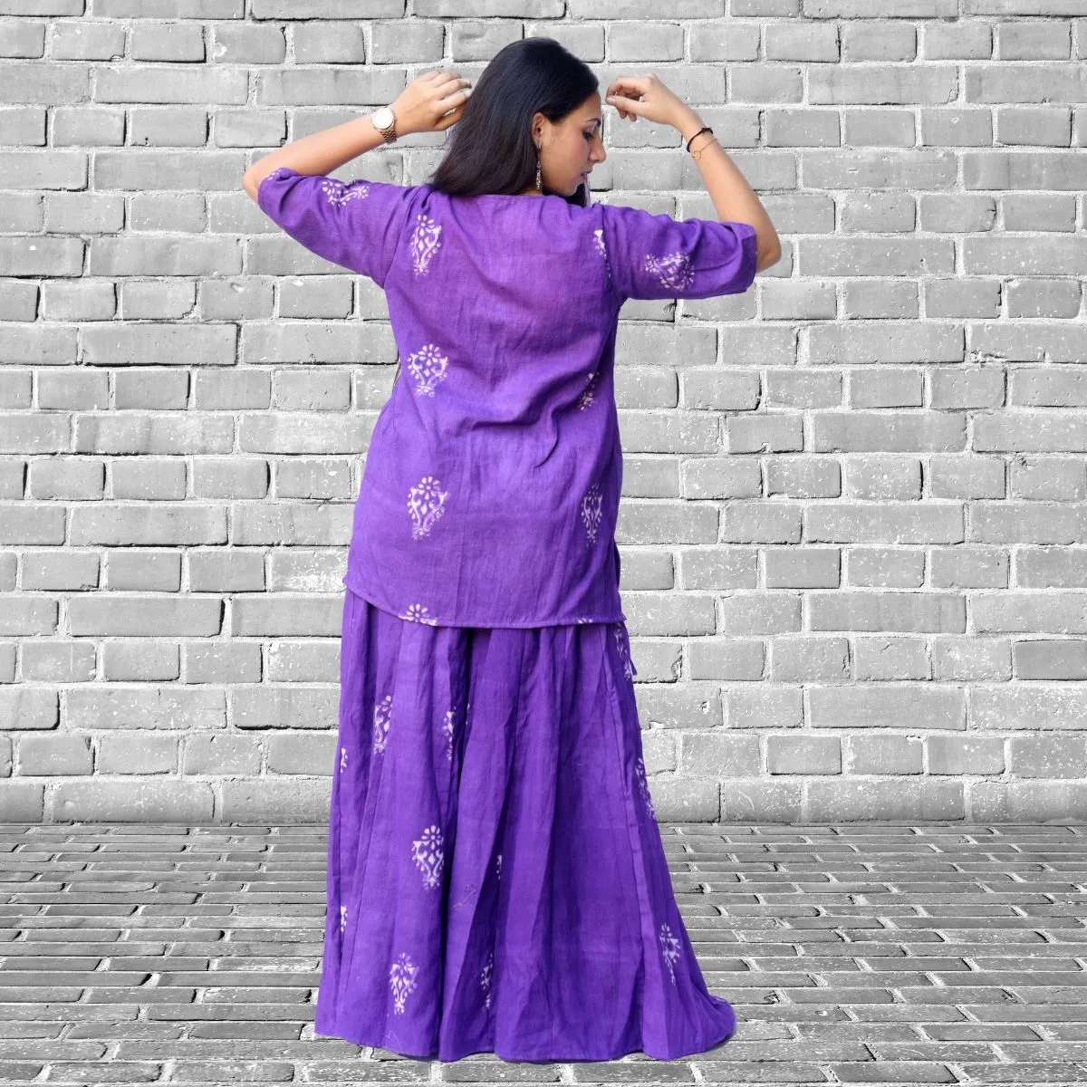 Violet Kurta and Sharara Set For Women | Festive Apt | Hand Block Printed