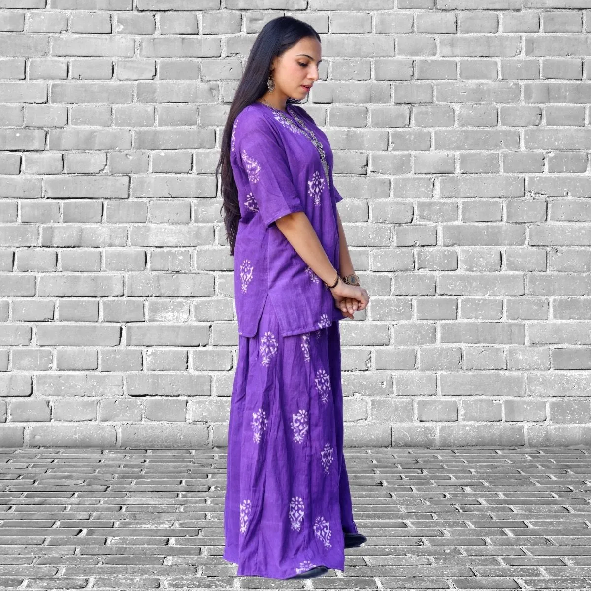 Violet Kurta and Sharara Set For Women | Festive Apt | Hand Block Printed