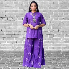 Violet Kurta and Sharara Set For Women | Festive Apt | Hand Block Printed