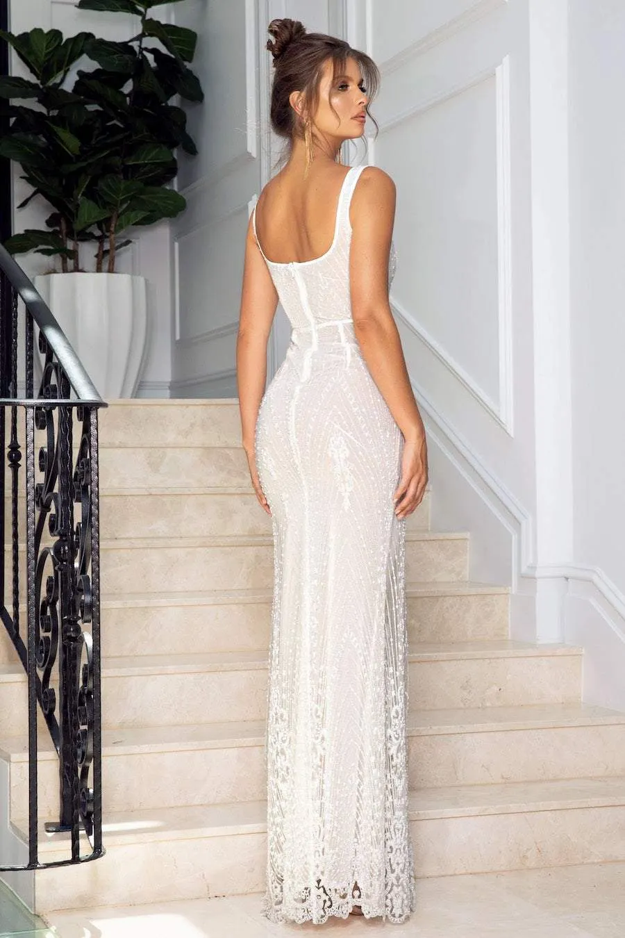 WHITE COTTON EVENING DRESS
