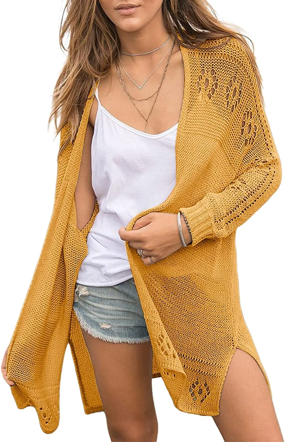 Womens Open Front Knit Sheer Cardigans